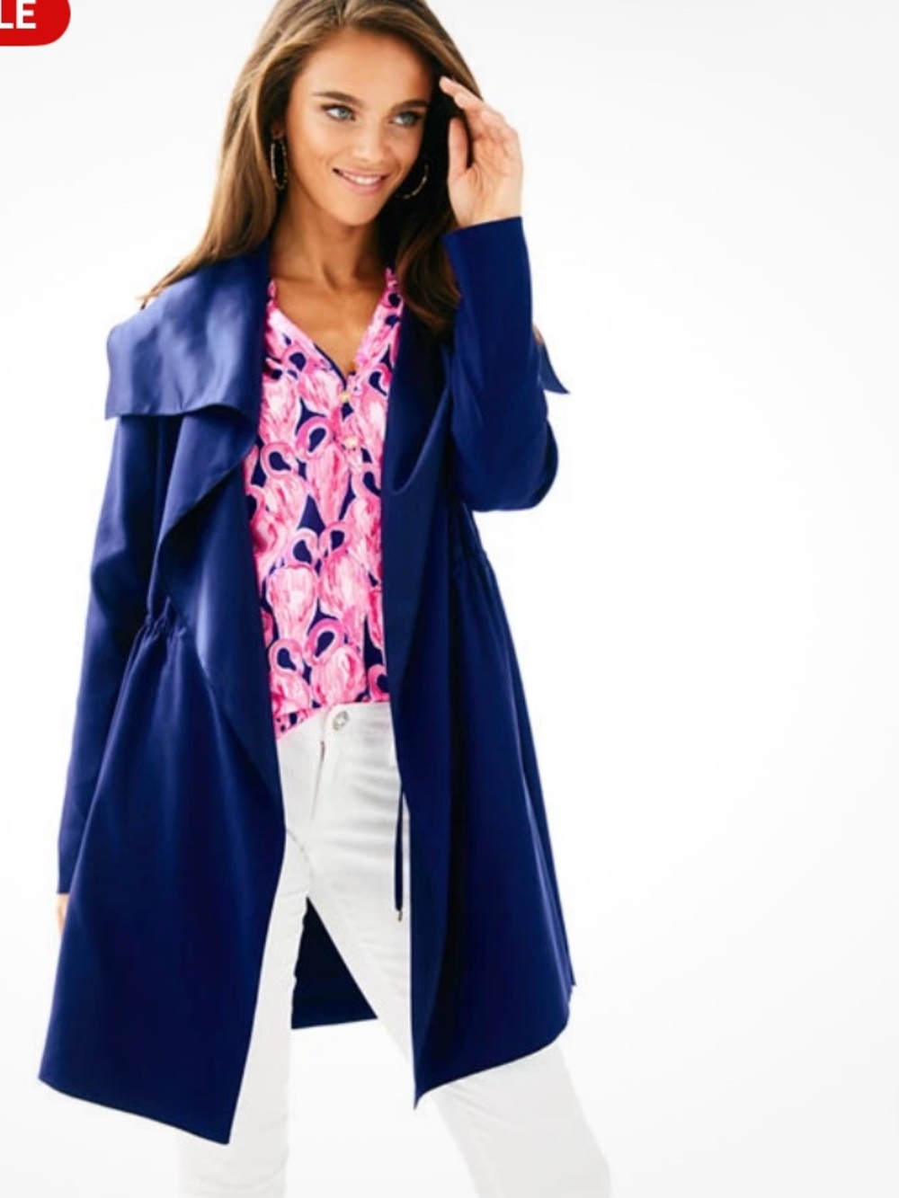 Lilly Pulitzer Navy Valeria dress coat Open-Front Draped Jacket draw string XS